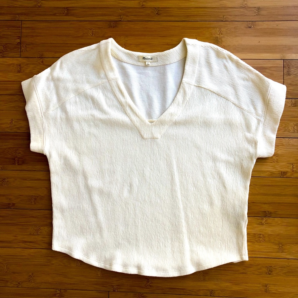 Madewell Short Sleeve Ribbed Cream Top